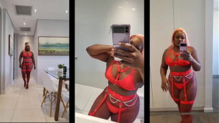 Chubby ebony hot babe fucked hard in her sexy red lingerie